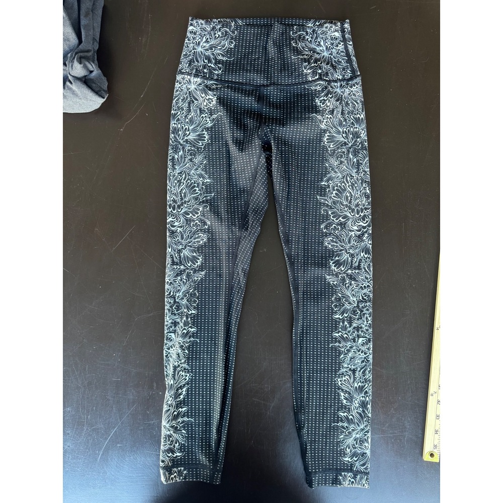Lululemon‎ Wunder Under High Rise Tights 25 Black White Floral Dot Size 6